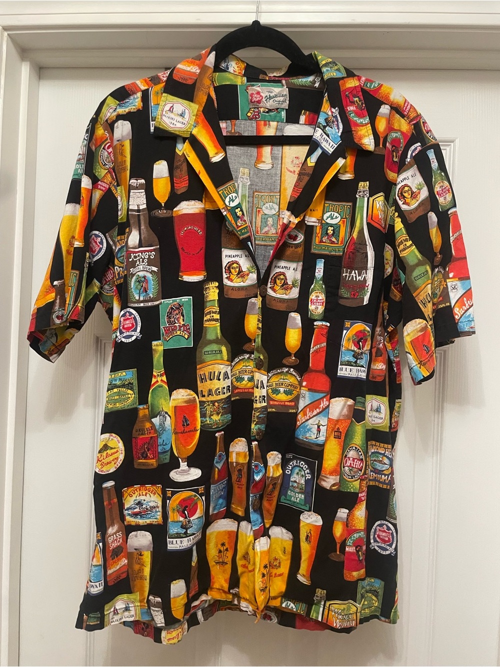 Hawaiian Originals Tropical Beer Print Button-Up Shirt in Black & Multi